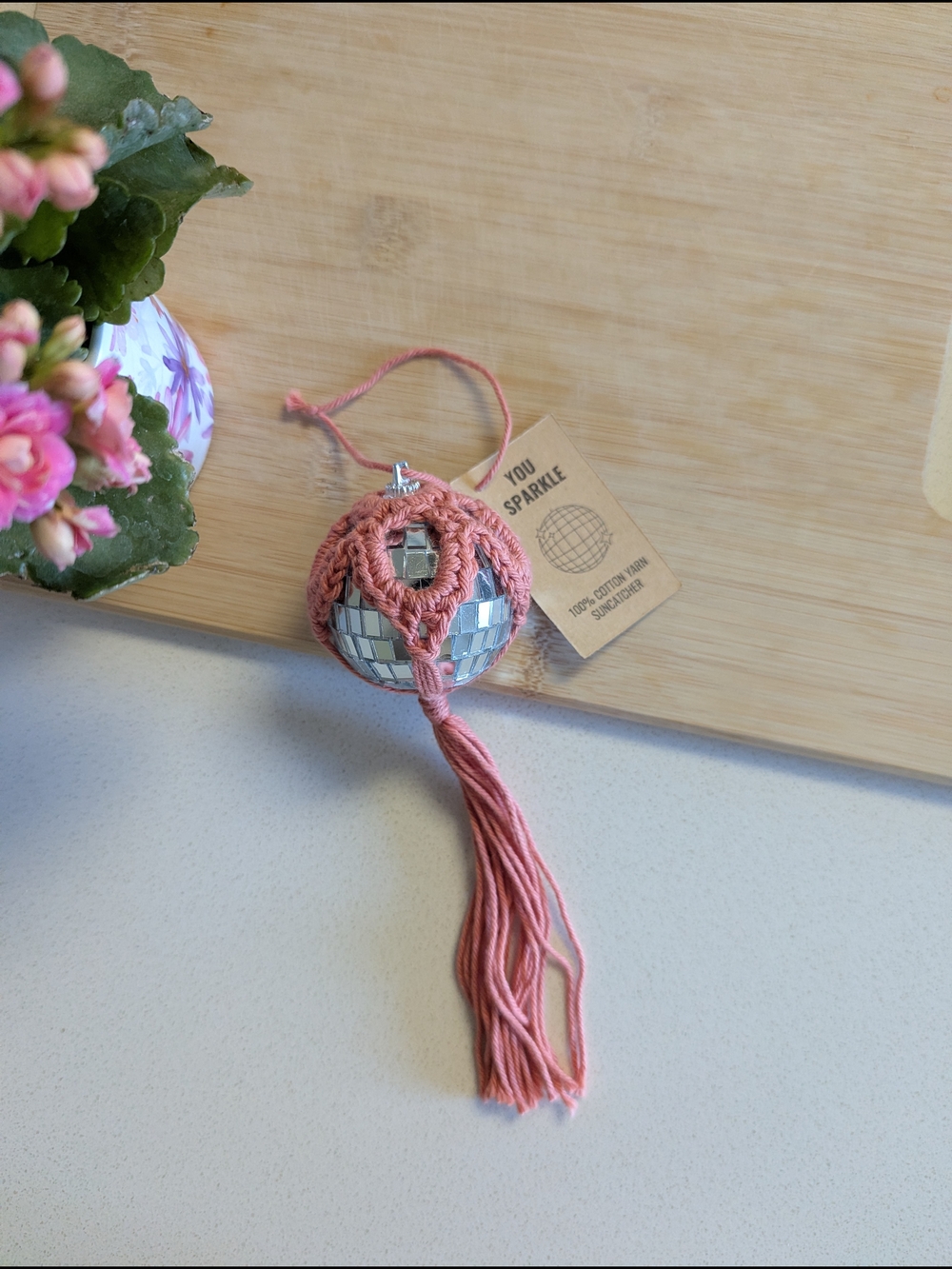 Handmade Pink Mirror Disco Ball Ornament